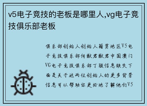 v5电子竞技的老板是哪里人,vg电子竞技俱乐部老板